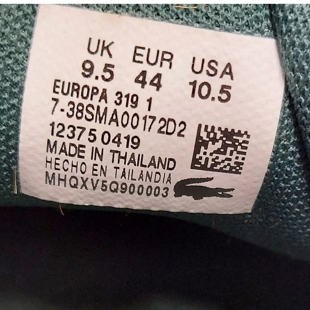 Lacoste Europa 319 1 Mens Green Leather Sneakers 7-38SMA00172D2 Size 10.5